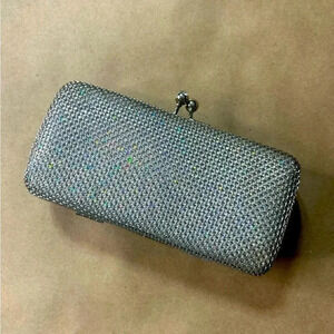 NWT Bella Collection Small Shiny Silver Chain Clutch Or Sunglasses Case